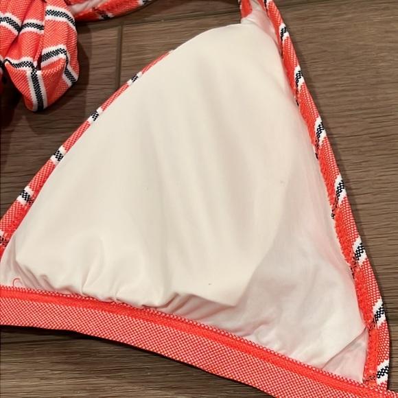 NWT Tommy Hilfiger Anywhere Halter Bikini Top Striped Orange/Navy/White - Picture 9 of 14